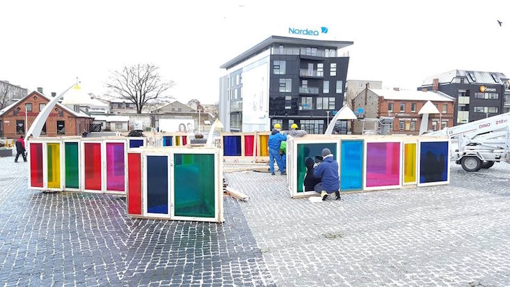 Estonian town unveils huge Christmas tree made of coloured windows