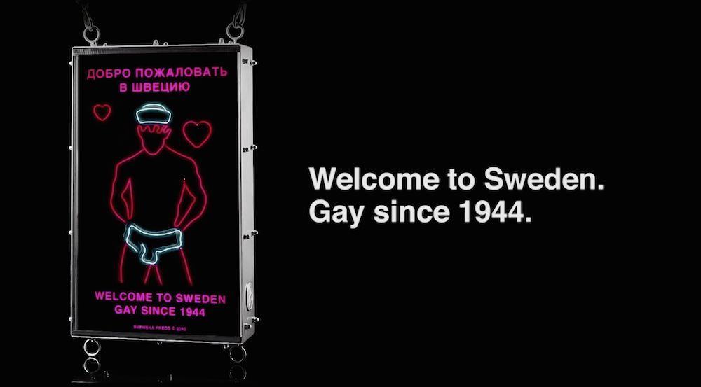 Swedish activists install underwater "gay propaganda" neon sign to deter Russian submarines