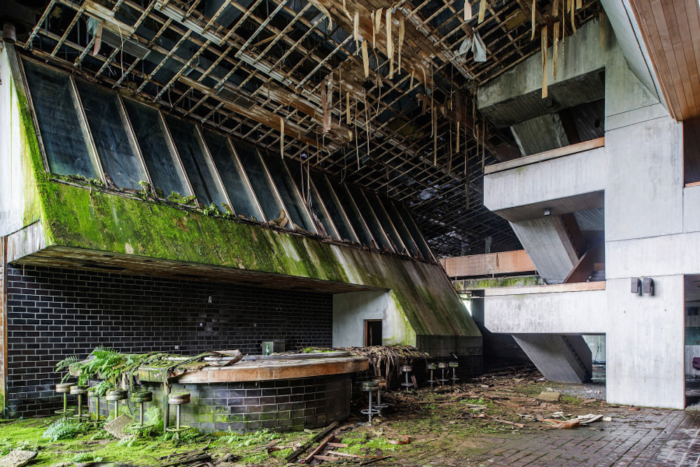 The ruined interior of a brutalist building in Croatia.  Image: Kramer under a CC licence.
