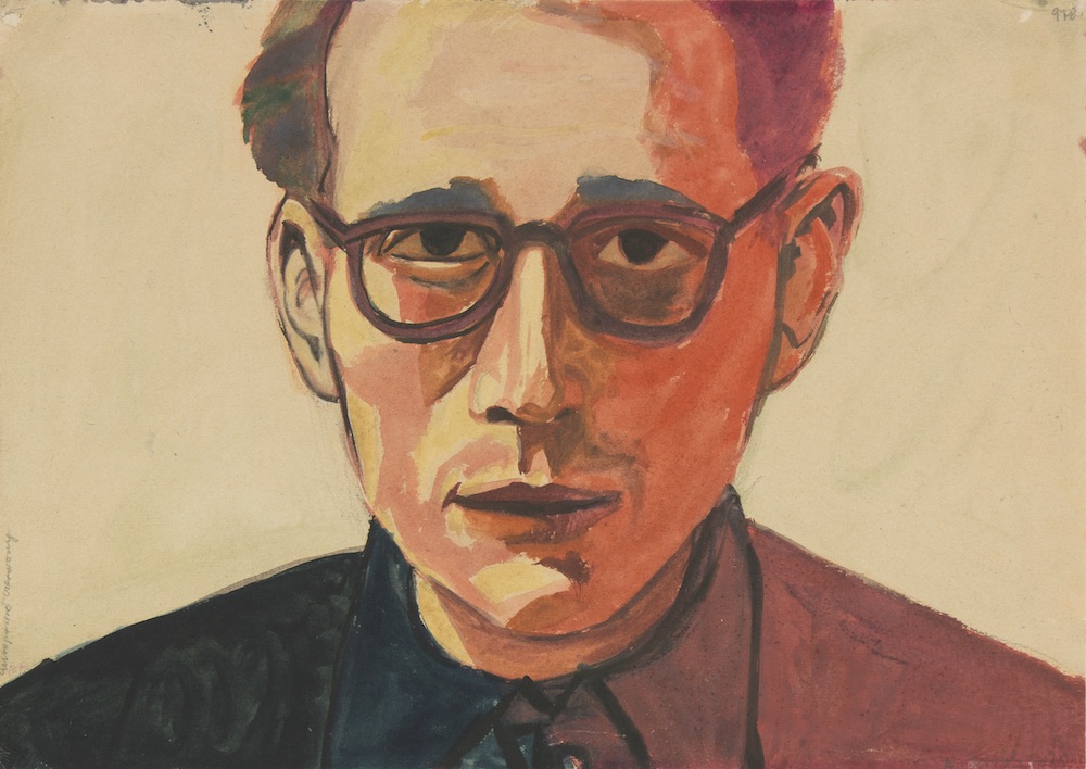 (Self-Portrait in Red), Undated  Watercolour and gouache on paper, 29.5 × 41.7 cm. Private Collection © Andrzej Wróblewski Foundation