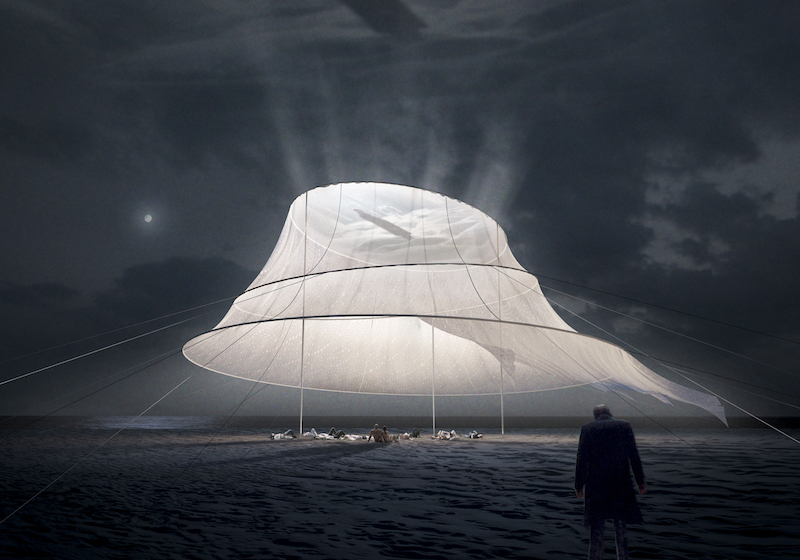 This translucent tent transforms into a cinema underneath the stars