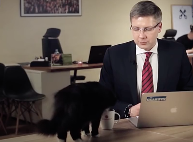 Riga mayor upstaged by cat in Q&A