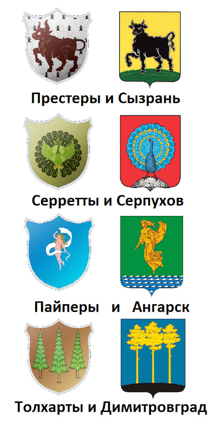 From top row to bottom row: Prester — Syzran, Serrett — Serpukhov, Piper — Angarsk, Tallhart — Dimitrovgrad. Image: nikodre

