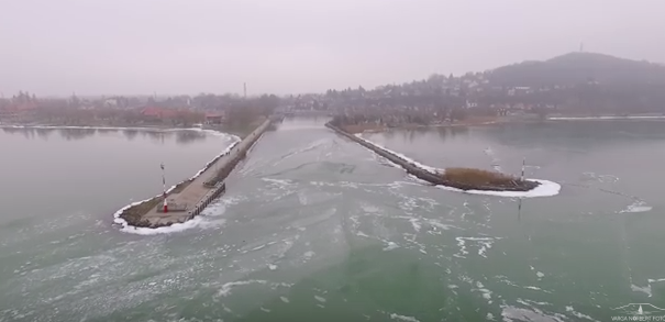 Take a winter flight over Hungary’s icy Lake Balaton