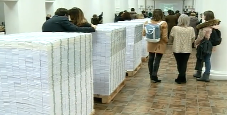 Moldovan artist visualises banking scandal with piles of cash