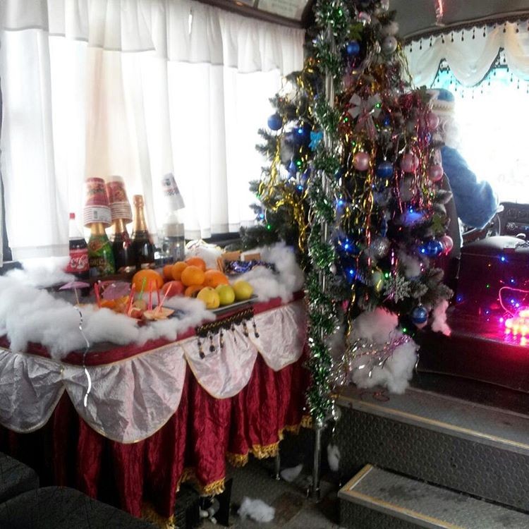 Ride straight into the holiday spirit in this festive minibus