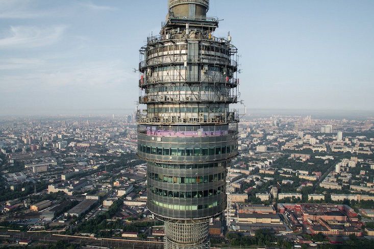 Ostankino Tower. Image: Spying on Moscow: A Winged Guide to Architecture, 2017, Denis Esakov, Dom Publishing