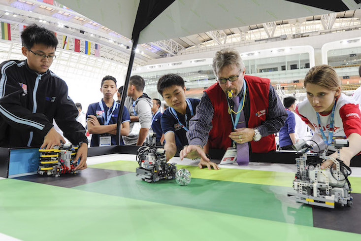 Kick-off for a game of robot football. Image: World Robot Olympiad Association