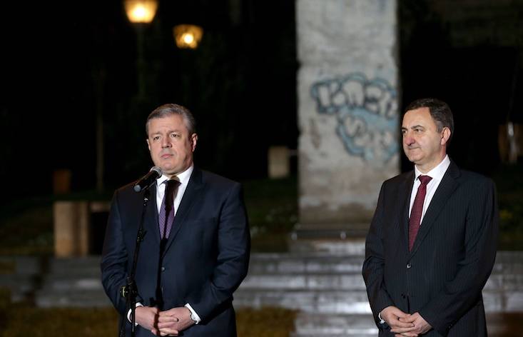 Georgian Prime Minister Giorgi Kvirikashvili at the opening ceremony of the segment of the Berlin Wall in Tbilisi. Image: gov.ge