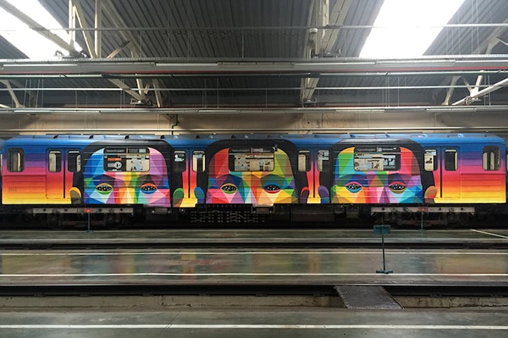Artist transforms Kiev metro train with vibrant colour